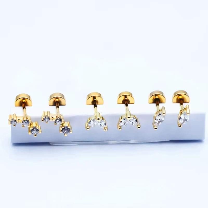 Crystal Dusk Mini Stud Set – Elegant Sparkle for Every Piercing