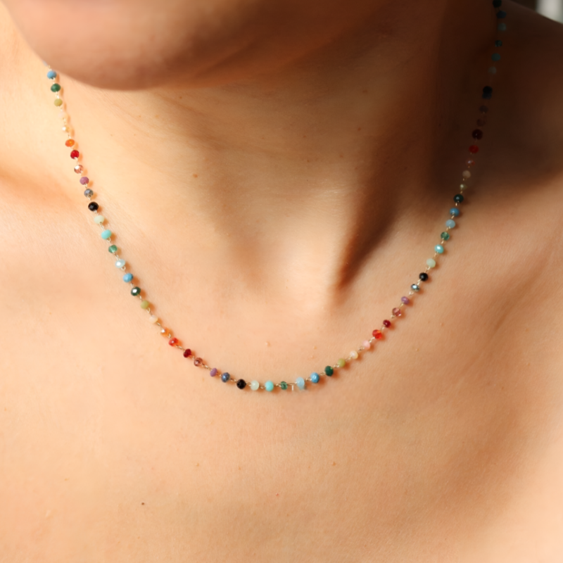 Rainbow Gemstone Beaded Necklace – A Dainty Touch of Color and Charm